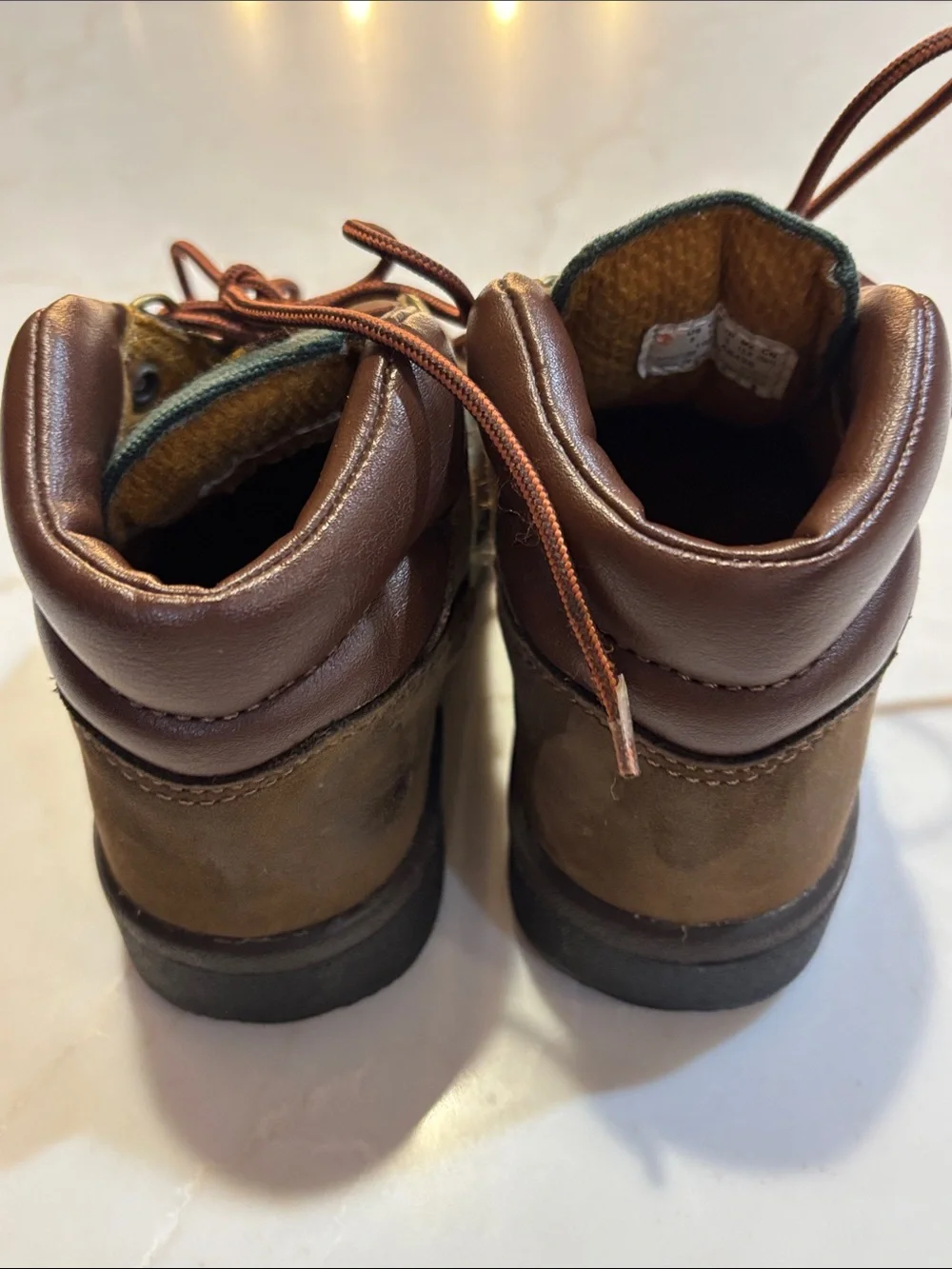 Timberland Kids Brown Leather Boots with Green Panels Size 8 Toddler